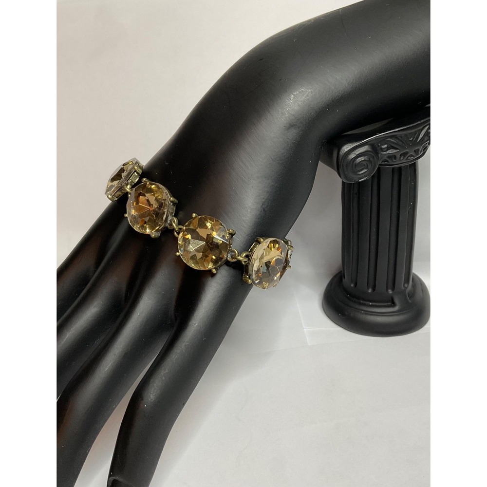 Kirks Folly Link Bracelet Antique-finish/Warm Gold-tone Champagne Crystals 7" - Picture 2 of 10